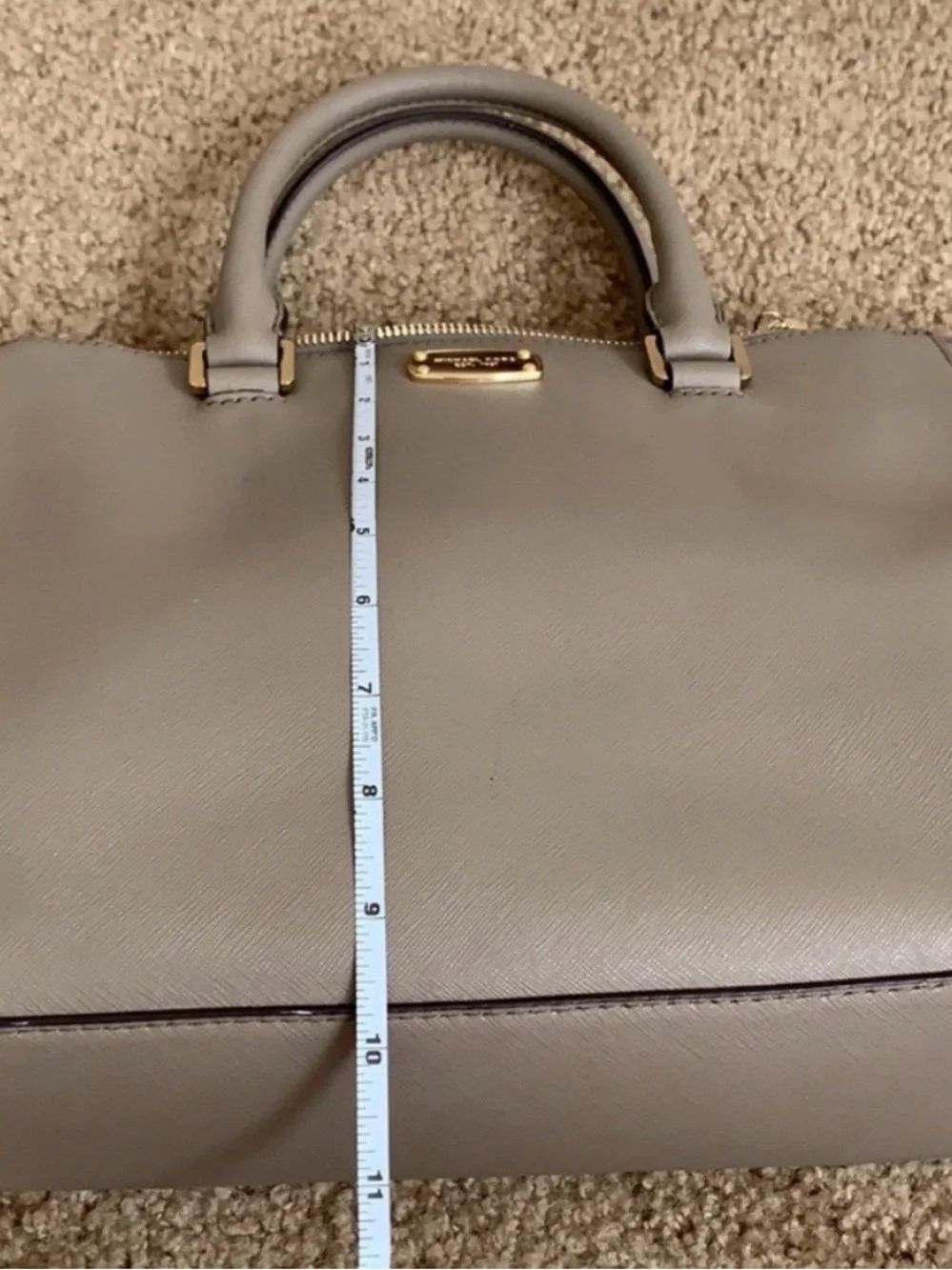 Michael Kors Taupe Gray Leather Satchel with Gold Hardware